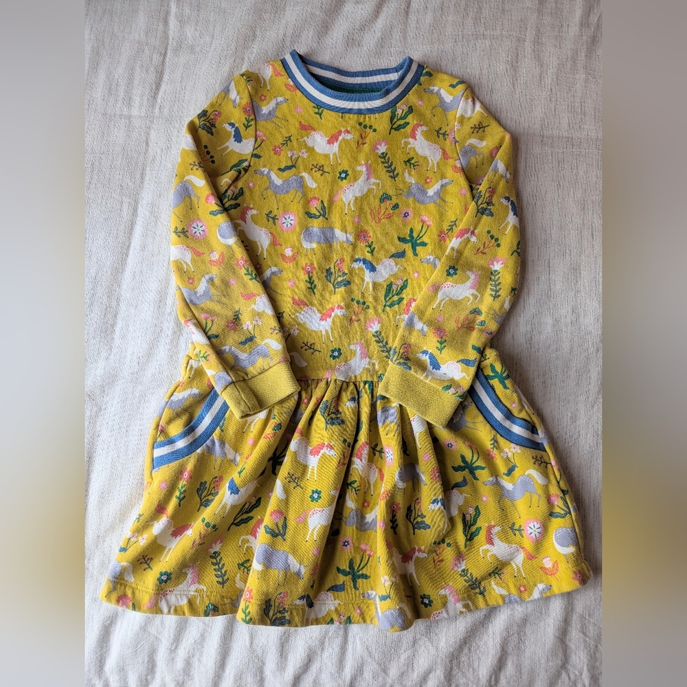 Mini Boden Yellow Unicorn Print Dress